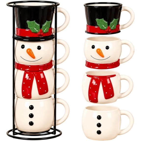 Snowman Stacking Cup Set, 4-Piece Stackable Christmas Mugs