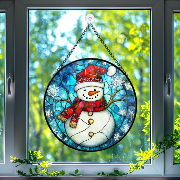 Snowman Stained Glass Suncatcher, Snowman Glass Suncatchers for Windows For Merry Christmas