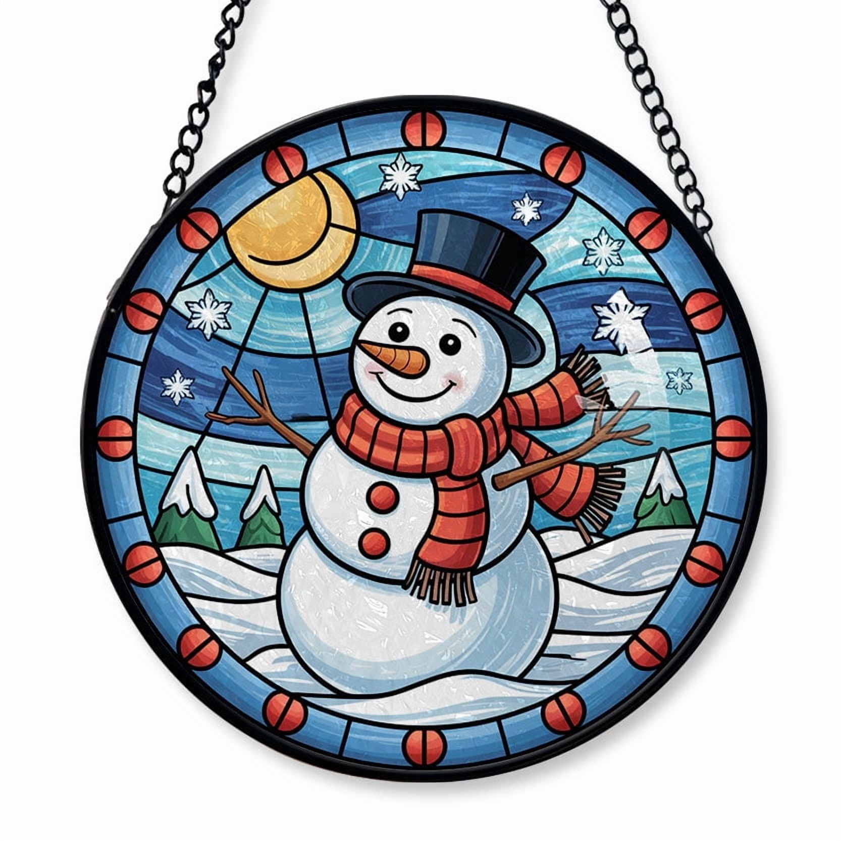 Snowman Stained Glass Suncatcher Window Hanging – Custom Text Christmas ...