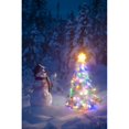thumbnail image 1 of Snowman Stands In A Snowcovered Spruce Forest Next To A Decorated Christmas Tree In Wintertime Poster Print, 1 of 3