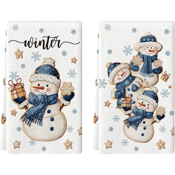 Snowman Star Snowflake Winter Kitchen Towels Dish Towels, 16x24 Inch Farmhouse Holiday Decoration Cleaning Set of 2
