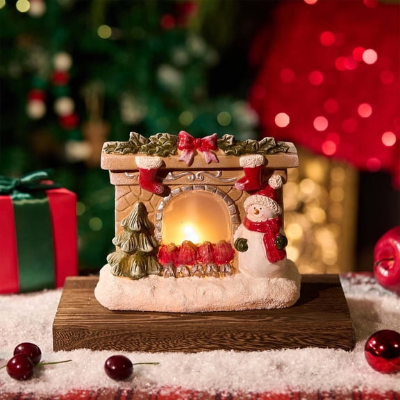 Zayton Snowman Fireplace Statue, Resin Warm White LED Lights Christmas Holiday Indoor Decor