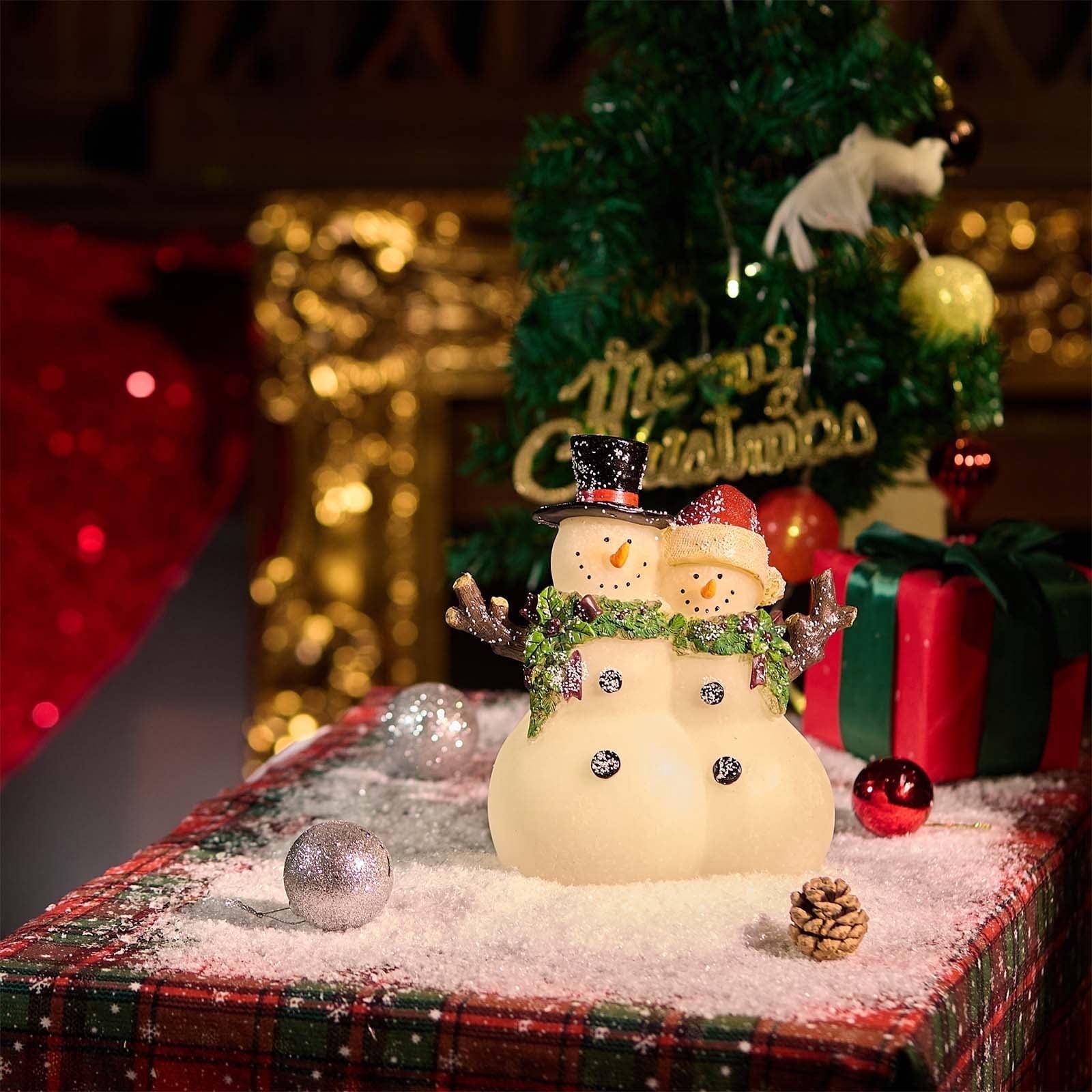 Snowman Statue Lighted LED Battery Operated Indoor Christmas Decor