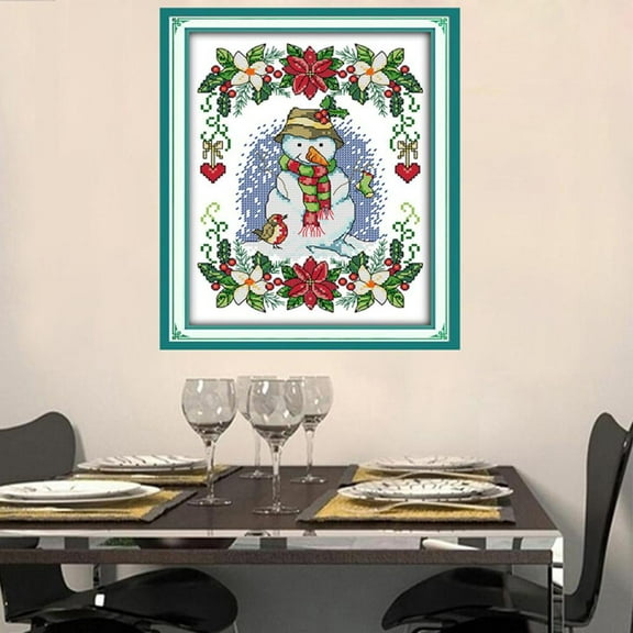 Snowman Stitch Stamped Pre-Printed Pattern Crafts Lovers - 11CT 27x37cm