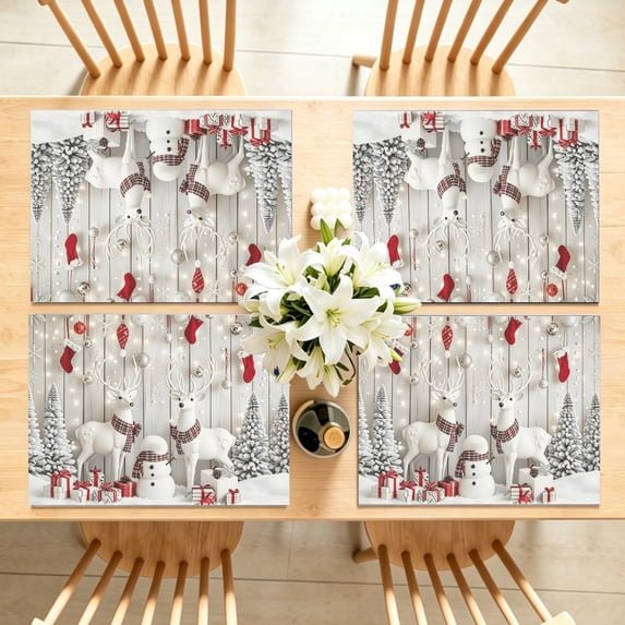 Evemt Table Snowman Stocking Present Placemat, Polyester, 12x18 inch, Backyard ...