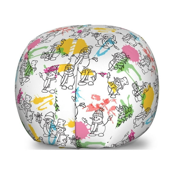 Snowman Storage Toy Bag Chair, Cartoon Style Inspired Hand Drawn Like Silhouettes and Colorful Paint Blots, Stuffed Animal Organizer Washable Bag, Small Size, Multicolor, by Ambesonne
