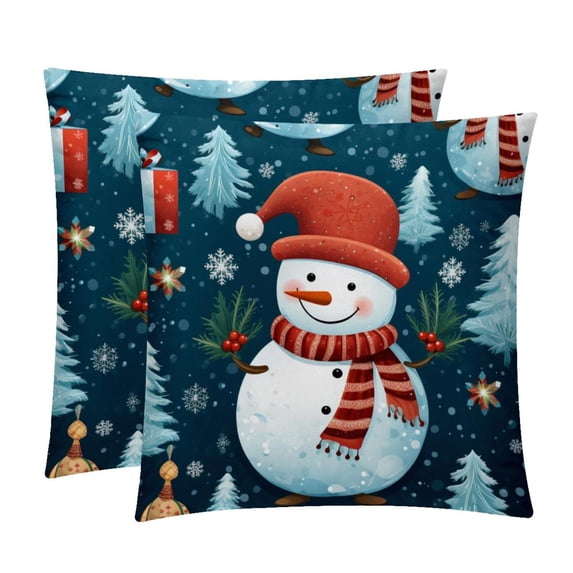 Snowman Stylish Velvet Throw Pillow Covers Inserts Set of 2 for Bed & Chair - Unique Patterns, 16x16, 18x18, & 20x20 Inches for Any Occasion!
