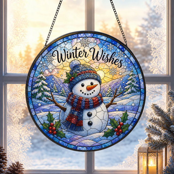 Snowman Suncatcher Stained Glass Window Hanging Acrylic Winter Window Decor Gift