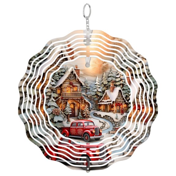 Snowman Sunrise Winter Scene Art 3D Wind Spinner Stainless Steel Kinetic Art Christmas Yard Decor 10 Inch