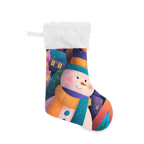 Snowman Surrounded by Trees Houses Christmas Christmas Stockings Large Capacity 18 inch Gift Bag with Hook Xmas Holiday Decor 2 Pack