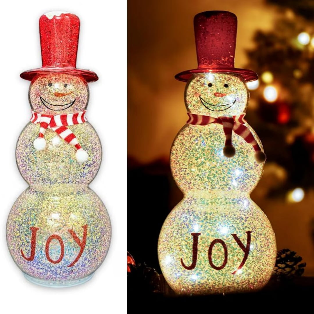 Handmade Snowman Night Light From Recycled Glass - Eco-Friendly Holiday Decor Gift