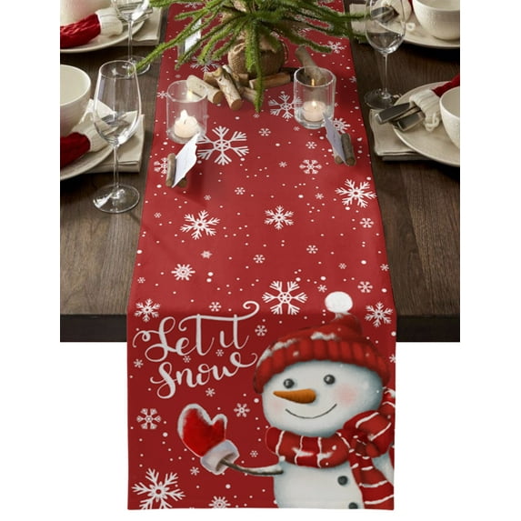 Snowman, Table Runner Red White Christmas Winter Snowflake Tablerunners 18 x 72 Inch, Table Decorations Tabletop Scarf for Summer Gathering Holiday Farmhouse Kitchen Dining Decor