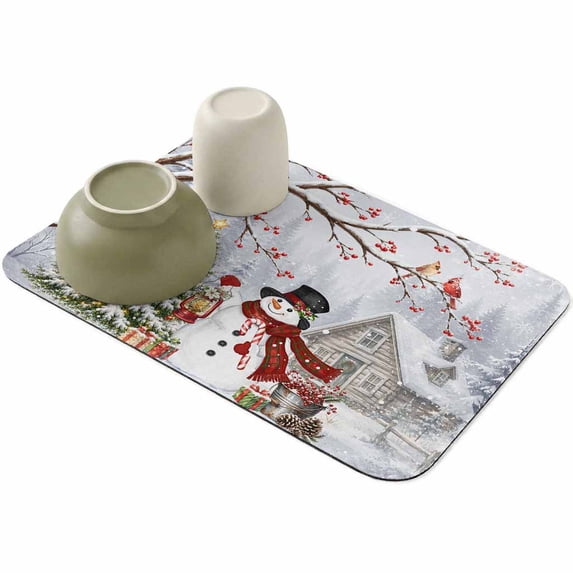 Snowman with Top Hat Dish Drying Mat,Absorbent Diatomaceous Earth Mats ...