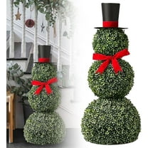 Snowman Topiary Christmas Decoration 23'' Artificial Snowman Shaped Topiary Tree with Red Bow Santa Hat Boxwood Topiaries for Christmas Indoor Outdoor Home Porch Decor