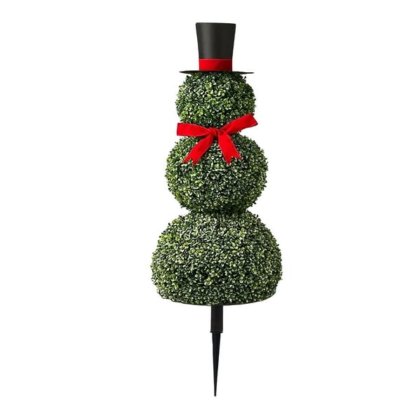 Snowman Topiary Christmas Decoration 31 Inch, Artificial Boxwood Snowman with Red Bow & Santa Hat, Ready-to-Display Indoor Outdoor Holiday Decor