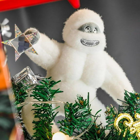 Snowman Tree Topper Christmas Plush Decorations 11.02in, Abominable Snow Monster Tree Toppers Xmas Party Ornament, Pose-able Handmade Abominable Chimpanzees Hugger with Star (Snowman)