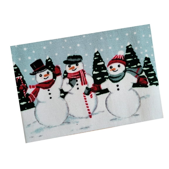 St Nicholas Square Accent Rug Snowman Trio Trees Snow Non-Skid Dot Backing Multicolor Adults