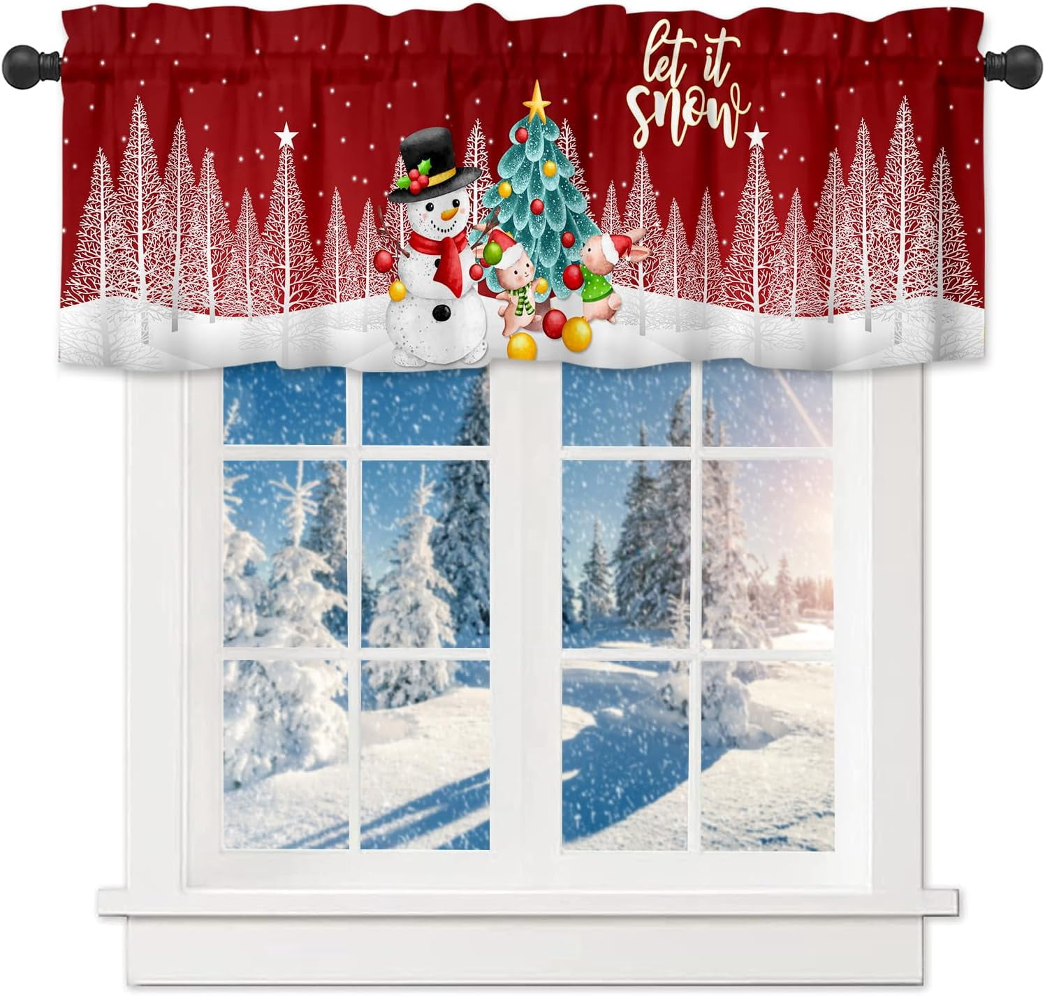 Snowman Window Valances Let it Snow Kitchen Short Curtains with Rod ...