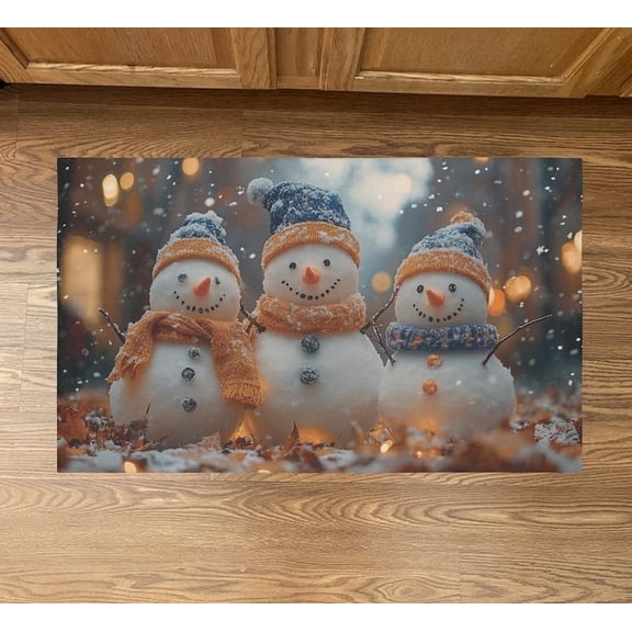Snowman Winter Door Kitchen Mat, Bathroom Rug Bath Rugs Outdoor Christmas Snowman Mat, Front Door Rug, Snowmen Winter Mat, 24"x17"