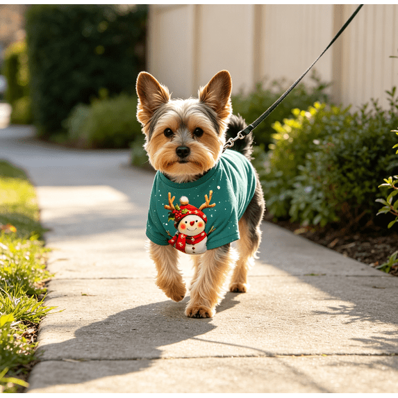 Snowman Winter Printed Dog Sweatshirt Soft Lightweight Short Sleeve Pet Shirt Comfortable Christmas Outfit for Indoor and Outdoor Activities (Cyan,3XL)