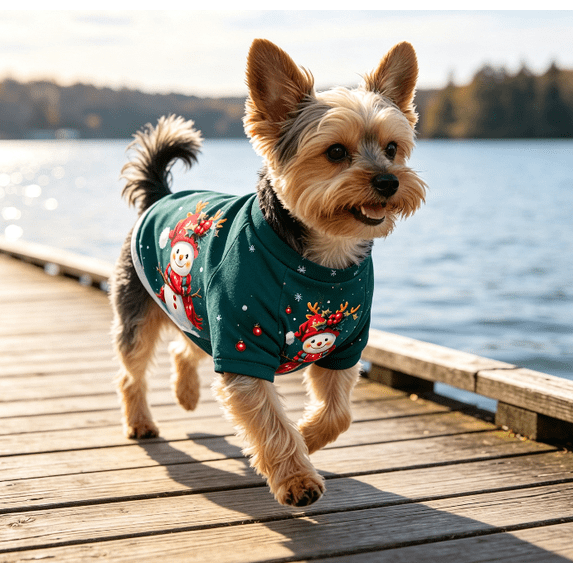 Snowman Winter Printed Dog Sweatshirt Soft Lightweight Short Sleeve Pet Shirt Comfortable Christmas Outfit for Indoor and Outdoor Activities (Dark Green,4XL)