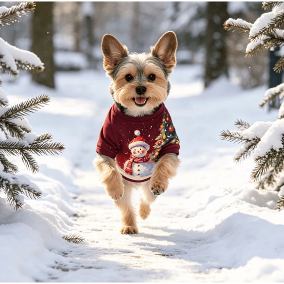 Snowman Winter Printed Dog Sweatshirt Soft Lightweight Short Sleeve Pet Shirt Comfortable Christmas Outfit for Indoor and Outdoor Activities (Deep Red,XL)
