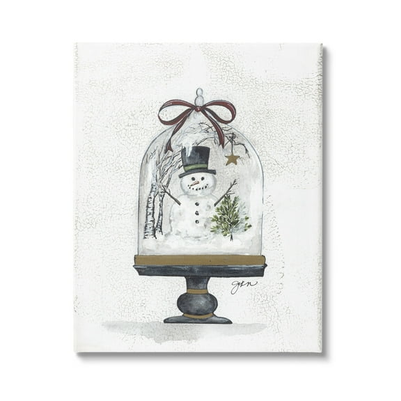Snowman Winter Scenery Snow Globe Rustic Detail Landscape Graphic Art Gallery-Wrapped Canvas Print Wall Art