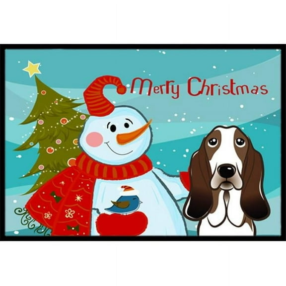 Snowman With Basset Hound Indoor & Outdoor Mat 18 x 27 in.