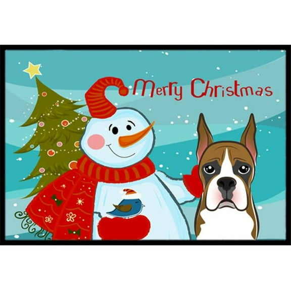 Snowman With Boxer Indoor & Outdoor Mat- 18 x 27 in.