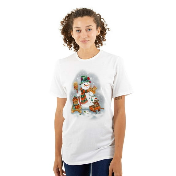 Snowman With Christmas Teddy Bears Women's Graphic T Shirt Tees Brisco Brands L