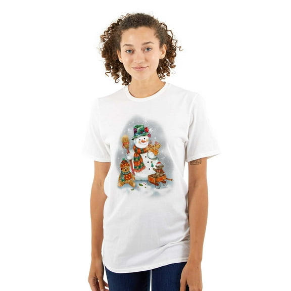 Snowman With Christmas Teddy Bears Women's Graphic T Shirt Tees Brisco Brands L