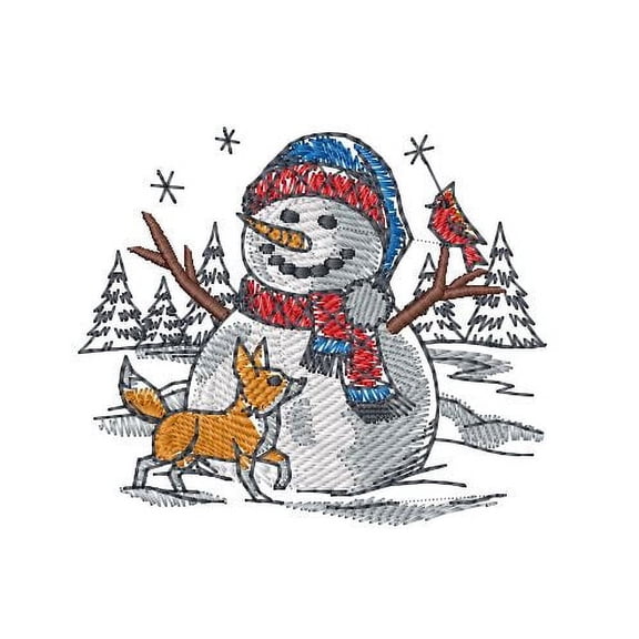 Snowman With Fox Embroidery America Premium Flour Sack Towel