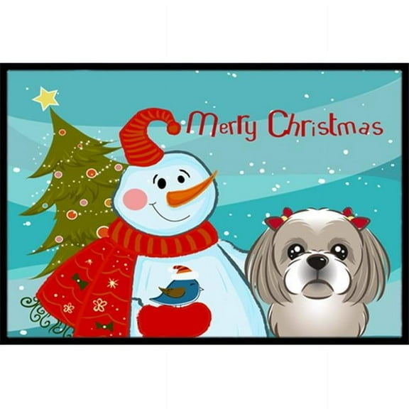 Snowman With Gray Silver Shih Tzu Indoor & Outdoor Mat, 18 x 27 in.