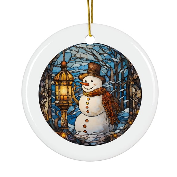 Snowman With Lamp Stained Glass Effect Magical Season Treasure For Gifts And Surprises Hanging Round Ornament