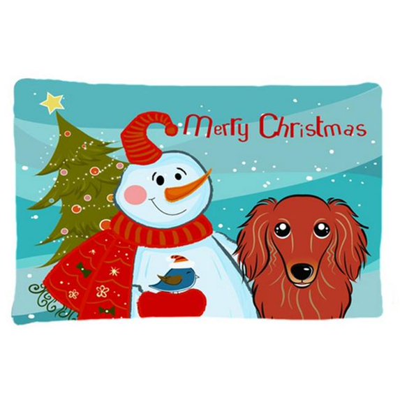 Snowman With Longhair Red Dachshund Fabric Standard Pillowcase