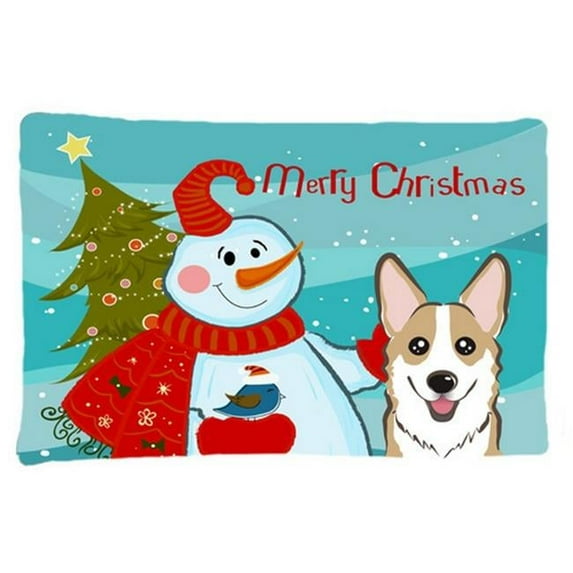 Snowman With Sable Corgi Fabric Standard Pillowcase