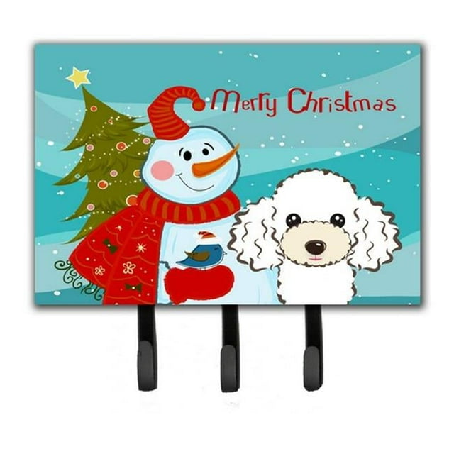 Snowman With White Poodle Leash & Key Holder