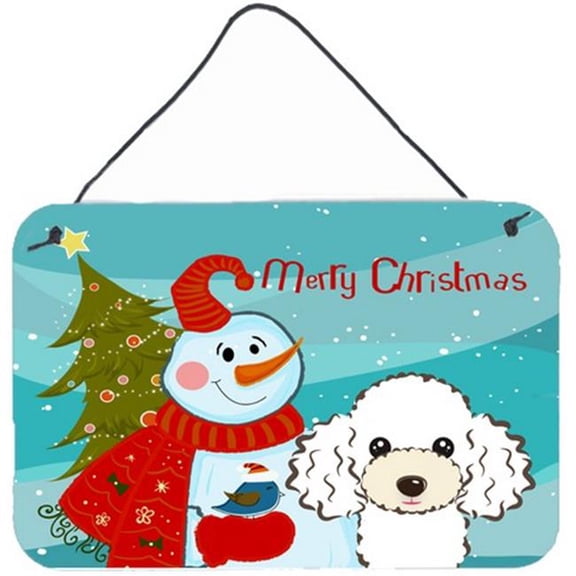 Snowman With White Poodle Wall and Door Hanging Prints