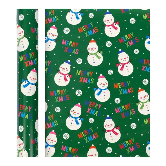 Snowman Wrapping Paper,3M/10FT Christmas Wrapping Paper Roll Green Snowman Colorful Cute Festive Holiday Party Gift Wrap Decor For Christmas,Celebrations.(Dark Green)
