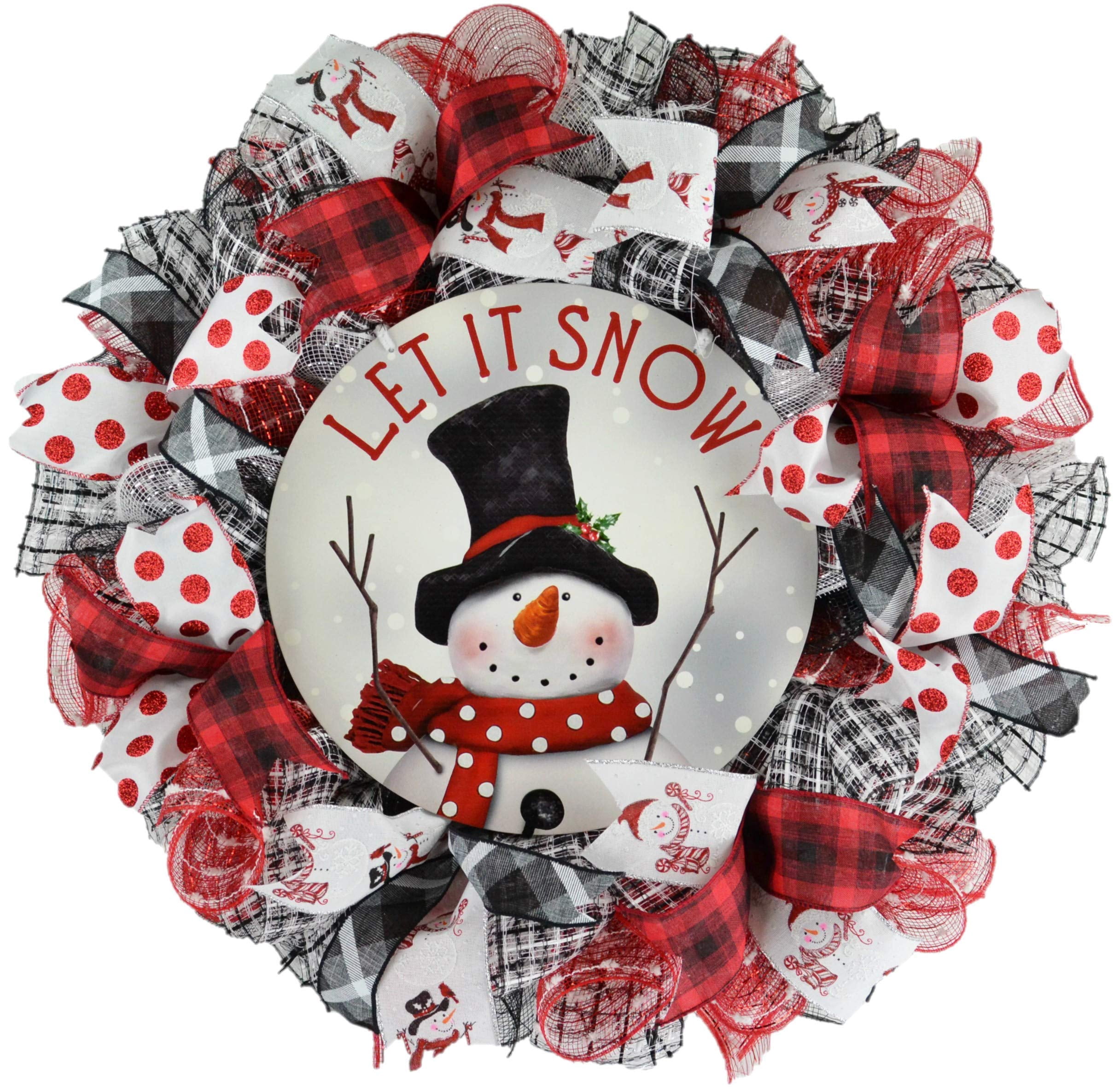 Snowman Wreath | Let It Snow Christmas Mesh Outdoor Front Door Wreath ...