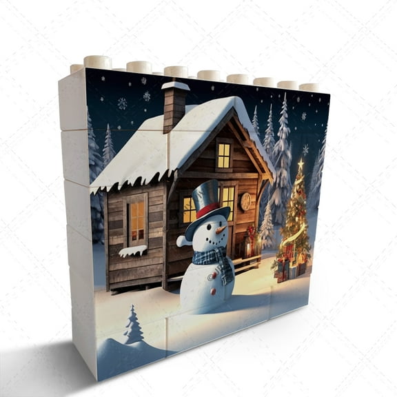 Snowman and Cabin Picture Home Office Desk Shelf Table Decoration Creative Building Blocks Puzzles Christmas Birthday Housewarming Gift