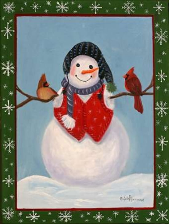 Snowman and Cardinals Canvas Art - Julie Peterson (22 x 28)