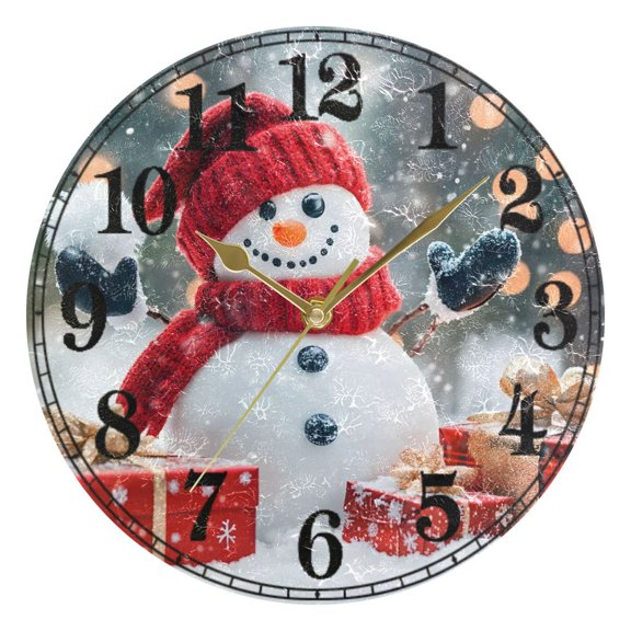 Snowman and Christmas Gifts Silent Wall Clock 10" Non-Ticking Battery Clock