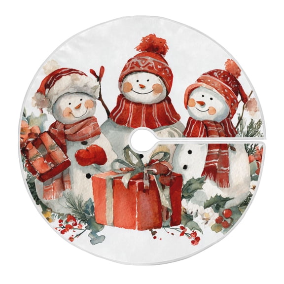 Snowman in Christmas Christmas Tree Skirt Opening Design Floor Mat Holiday Decor 35 inch