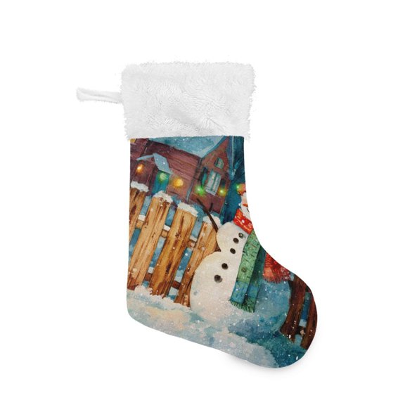 Snowman in Christmas Night Retro Christmas Stockings Large Capacity 18 inch Gift Bag with Hook Xmas Holiday Decor 1 Pack
