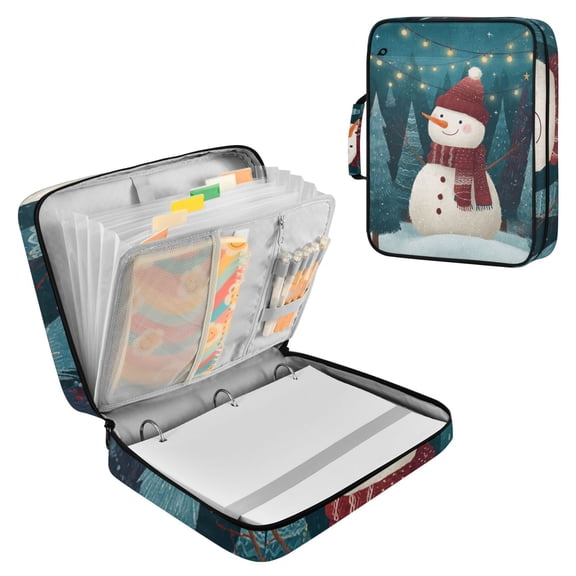Snowman in Christmas Tree Forest Night Accordion File Organizer Expanding File Folder 3-Ring Binder Bag 500 Sheets A4 Size