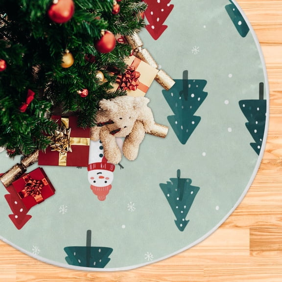 Snowman in Forest Christmas Christmas Tree Skirt Opening Design Floor Mat Holiday Decor 35 inch