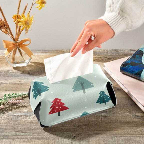 Snowman in Forest Christmas Leather Tissue Box Cover Rectangle Tissue Holder Foldable