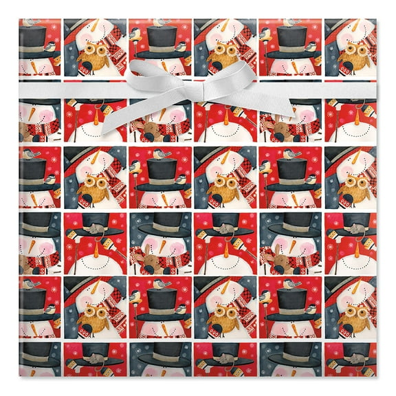 Current Snowman in Squares Christmas Jumbo Rolled Gift Wrap, 1 Roll, Tear-Resistant
