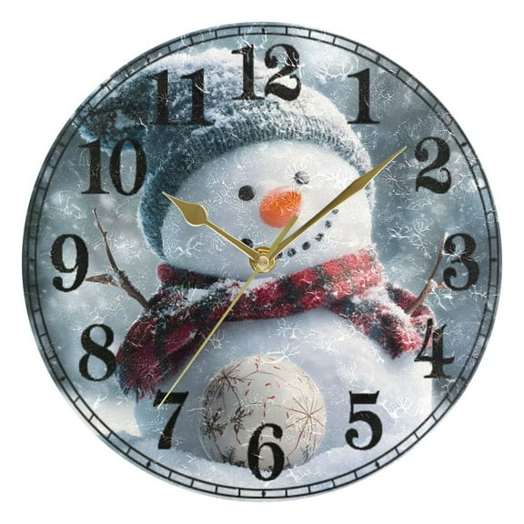 Snowman in Winter Christmas Silent Wall Clock 10" Non-Ticking Battery Clock
